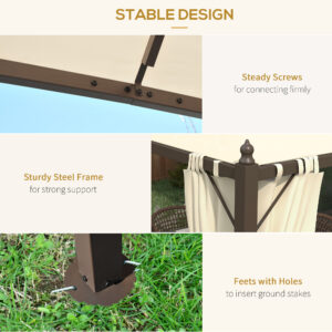 10′ x 12′ Outdoor Patio Gazebo with Curtains, Two-Tier Roof, Beige