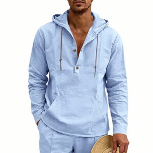 Linen Breathable Casual Mens Long-Sleeve Hooded Shirt