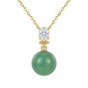 925 Sterling Silver Elegant Green Jade Sphere Pendant with Oval Gemstone Accent
