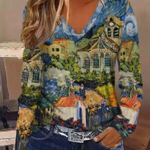 Fashionable Casual Geometric V-Neck Long-Sleeve Top For Women