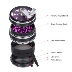 PURPLE 63MM CNC Lightning Fast Manual Herb Grinder - Premium Metal Spice Crusher With Pollen Catcher