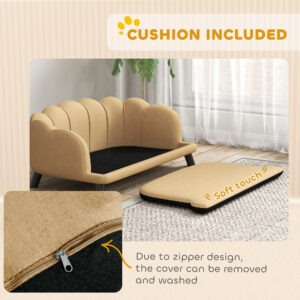 Pearl Design Pet Sofa for Medium and Large Sized Dogs, Pet Bed with Cushion and Solid Wood Legs, Coffee