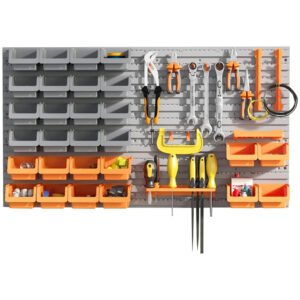 44 PCS Wall Mounted Pegboard Tool Organizer Rack Kit With Various Sized Storage Bins, Pegboard And Hooks, Orange