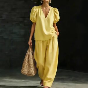 V-Neck Short-Sleeve Fashionable Casual Womens Set