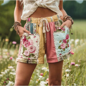 Retro Floral Print Casual Womens Shorts