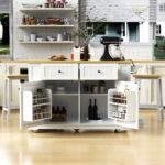 48 Inch Kitchen Island With Drop Leaf,Power Outlet,Internal Storage Rack,Rolling Kitchen Storage Cart On 5 Wheels With 5 Open Side Racks For Kitchen,White Old SKU N707P257057W Not Include Stools