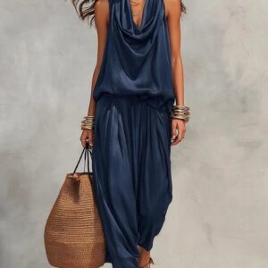 Womens Draped-Neck Vest And Casual Pants Set