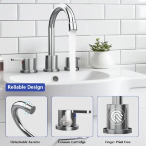 Widespread Bathroom Sink Faucet Chrome 2 Handle 8 Inch 3 Hole 360' Swivel Spout Vanity Sink With Pop Up Drain Assembly-Unable Ship On Weekends, TK And TEMU Only For Pickup