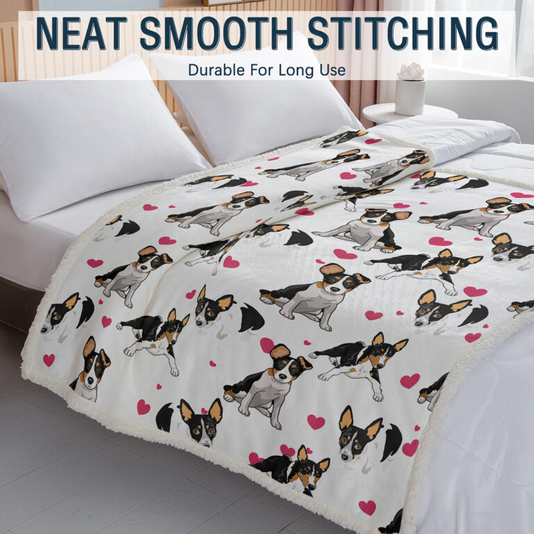 Rat Terrier Throw Blanket, Dog Lover Gift Blanket Reversible Plush Fluffy Red Heart Rescue Dog Sherpa Fleece Bedding For Kids Teens