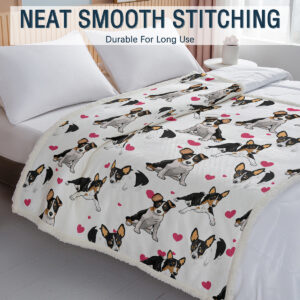Rat Terrier Throw Blanket, Dog Lover Gift Blanket Reversible Plush Fluffy Red Heart Rescue Dog Sherpa Fleece Bedding For Kids Teens