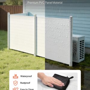 3 Panels Outdoor Privacy Screen, 50 X 50 In Air Conditioner Fence With 27.6 In Ground Stakes, Pool Equipment Enclosure, Horizontal Vinyl Privacy Fence, Ideal For Trash Can And A/C Units, White