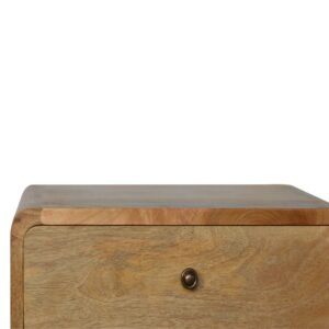 Solid Wood Curved Oak-ish Bedside, 2 Drawers, Beige