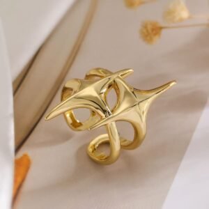 1 Pc Punk Style Hip Hop Geometric Star Adjustable Open Ring For Men, Suitable For Banquet, Party, Dating