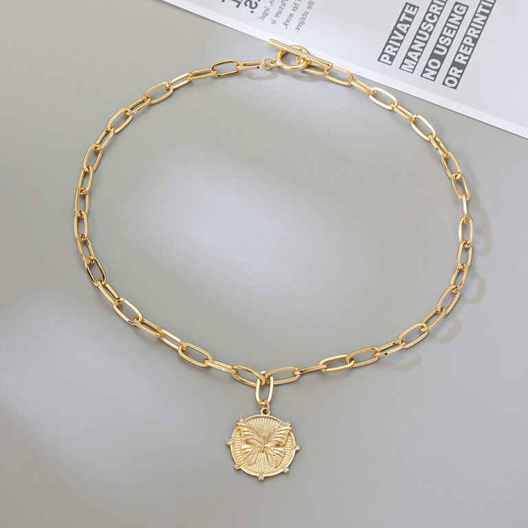 New Arrival Womens Copper-Gilded Butterfly Pendant Necklace