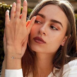 Dainty Gold Bracelets For Women, 14K Gold Filled Adjustable Layered Bracelet Cute Oval Chain Bar Gold Bracelets For Women Jewelry