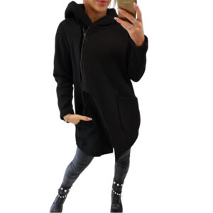 Half-high Neck Side-zip Hoodie With A Hood And Fleece-lined Pockets