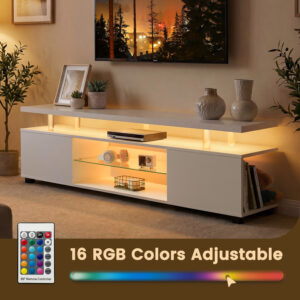 TV Stand For 70 Inch TV LED Gaming Entertainment Center Media Storage Console Table With Large Side Cabinet For Living Room White