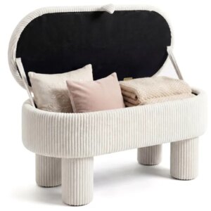 Beige 42 Inch Corduroy Storage Bench, Plush Foam Cushion & Hidden Compartment, 400LBS Seat Weight Capacity
