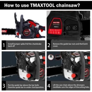 TMAXTOOL 62cc Powerful 20 Inch 16 Inch Gas Chainsaw With 2 Stroke Perfect For Pruning, Limbing, And Sawmill Operations-black