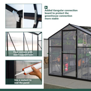 6x10 Ft Outdoor Polycarbonate Greenhouse Kit With Aluminum Frame, Walk-in Garden Green House With Lockable Door & Adjustable Roof Vent, Backyard, Patio