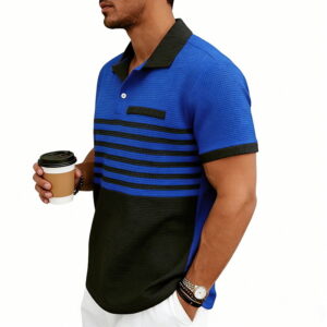Men's Casual Waffle-Stripe Short-Sleeve Polo Shirt