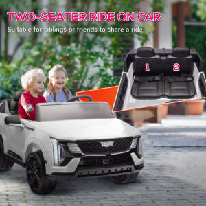 2-Seater 12V 10AH Ride on Truck, Cadillac Escalade Licensed Electric Car for Kids w/ Spring Suspension Wheels, White