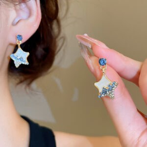 Blue Rhinestone Star Drop Earrings For Women Sparkly Star Dangle Earrings 925 Sterling Silver Needle Fashion Cute Star Jewelry