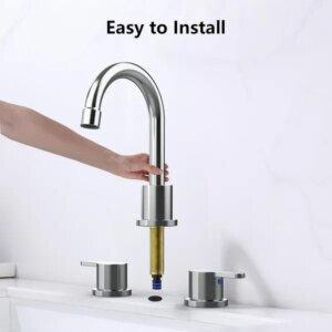 Widespread Bathroom Sink Faucet Chrome 2 Handle 8 Inch 3 Hole 360' Swivel Spout Vanity Sink With Pop Up Drain Assembly-Unable Ship On Weekends, TK And TEMU Only For Pickup