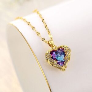 Ocean Heart Colorful Water-Gold Pendant Necklace For Women High-End Style