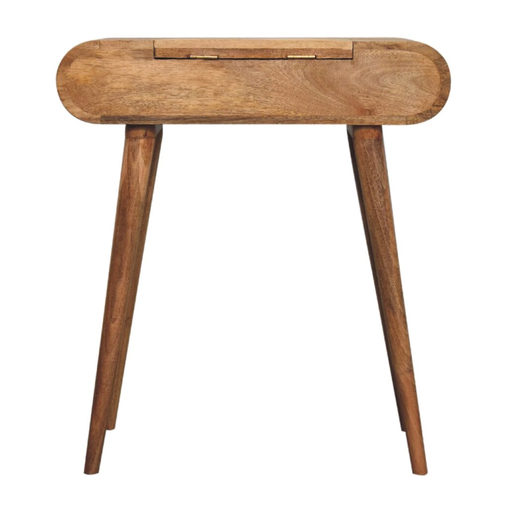 Solid Wood Mini Round Dressing Table, 1 Drawer With Storage Compartments, Nordic Legs, Oak-ish, Brown