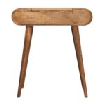 Solid Wood Mini Round Dressing Table, 1 Drawer With Storage Compartments, Nordic Legs, Oak-ish, Brown