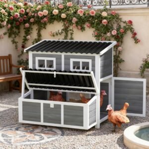 Wooden Pet Coop With Nesting Box, 39 Pet House For 4-6 Chickens, Rabbits