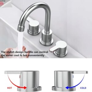 Widespread Bathroom Sink Faucet Chrome 2 Handle 8 Inch 3 Hole 360' Swivel Spout Vanity Sink With Pop Up Drain Assembly-Unable Ship On Weekends, TK And TEMU Only For Pickup