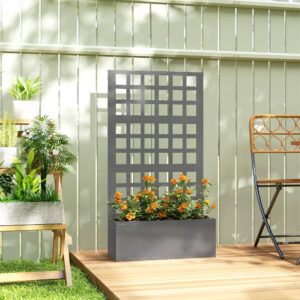 Galvanized Raised Garden Bed Planter Box with Trellis for Climbing Plants, Vegetable, Vines, 24" x 9" x 44.5", Gray