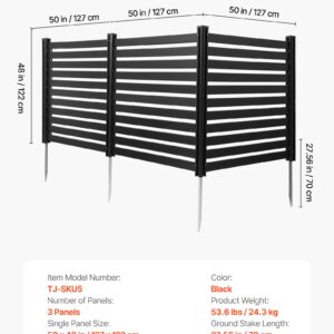 3 Panels Outdoor Privacy Screen, 50 X 48 In Air Conditioner Fence With 27.6 In Ground Stakes, Pool Equipment Enclosure, Vinyl Privacy Fence, Ideal For Trash Can And A/C Units, Black