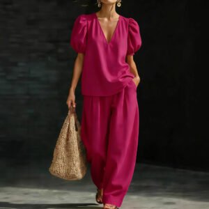 V-Neck Short-Sleeve Fashionable Casual Womens Set