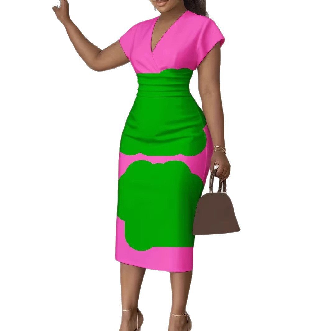 New Floral V-Neck Sheath Short-Sleeve Dress For Women - Image 9