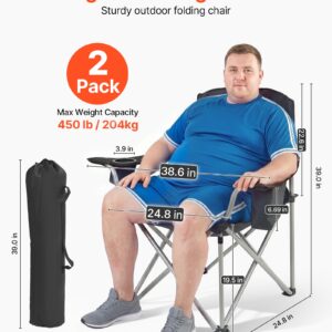 Oversized Camping Chairs, 450 Lbs Heavy Duty Support, Portable Folding Camp Chairs With Padded Backrest & Armrests, Cup Holder & Side Pocket, Cooler Bag, Carry Bags For Outdoor, Fishing, 2 Pack