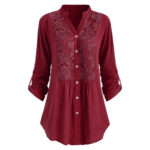 Women's Solid Color Casual Loose V-neck Shirt