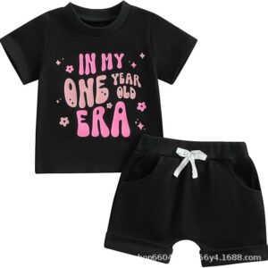 Alphabet In My One Year Old Era Short-Sleeve Top And Shorts Two-Piece Set
