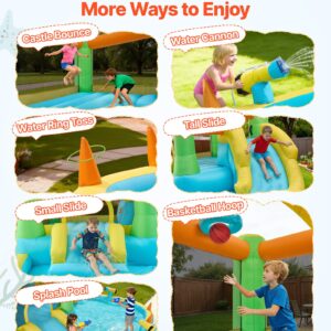Inflatable Bounce House, 12.5 X 13.1 X 6.5 Ft Inflatable Bounce House Water Slide, Bouncer Castle With Castle Bounces, Basketball Hoop, Splash Pool & Water Ring Toss, For 3 To 4 Kids Ages 3 To 8