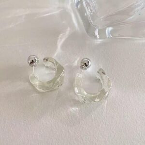 1 Pair Korean Trendy Acrylic C-Shaped Hoop Earrings, Youthful, Stylish & Exquisite Personalized Design Earrings For Women
