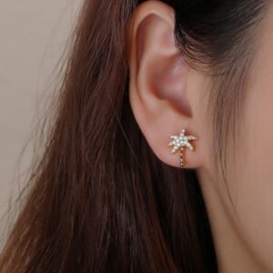 Golden Coconut Tree Earrings Copper With Gold Plating And Zircon Inlays