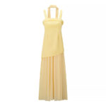 French Romantic Resort-Style Sexy Backless Flowy Strap Detail High-Slit Maxi Dress