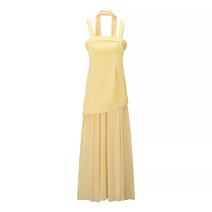 French Romantic Resort-Style Sexy Backless Flowy Strap Detail High-Slit Maxi Dress