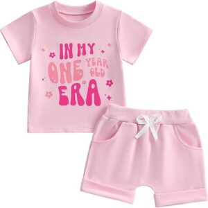 Alphabet In My One Year Old Era Short-Sleeve Top And Shorts Two-Piece Set