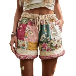 European And American Retro Floral Print Casual Womens Shorts
