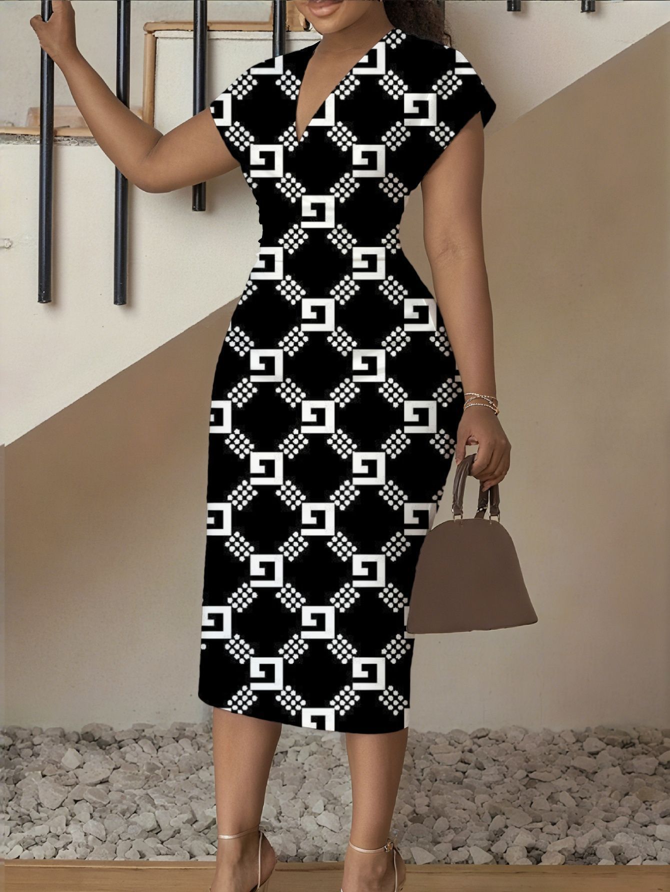 New Floral V-Neck Sheath Short-Sleeve Dress For Women - Image 16