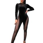 Personalized Street-style Long-sleeve Sexy Mesh Sheer One-piece Jumpsuit