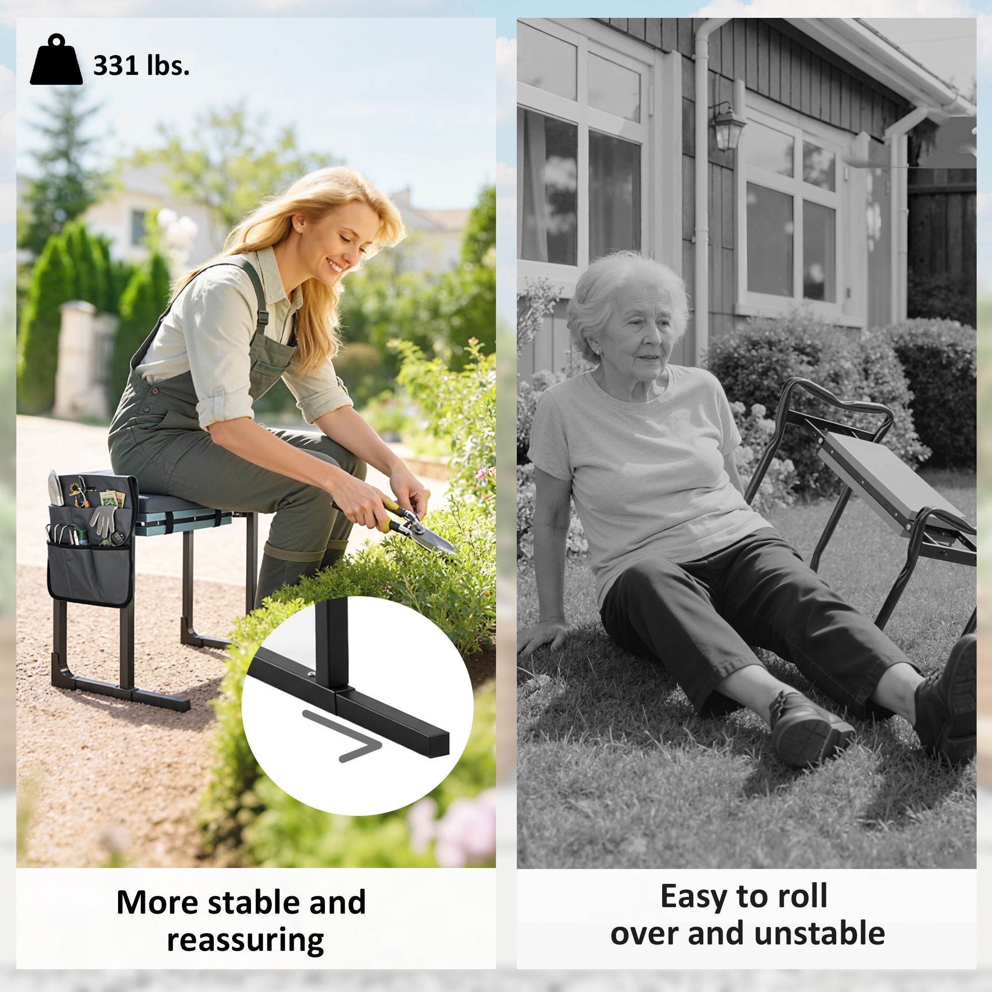 Garden Kneeler and Seat, Heavy Duty Foldable Gardening Stool with Thicker Soft Kneeling Pad, Extendable Steel Leg